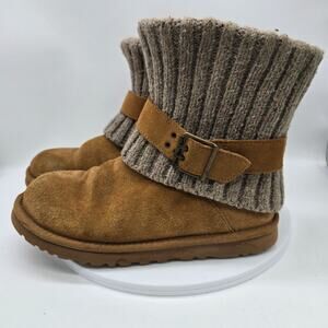 Ugg Australia Cambridge Chestnut Suede Knit Boots Cozy Winter Brown Size 8
